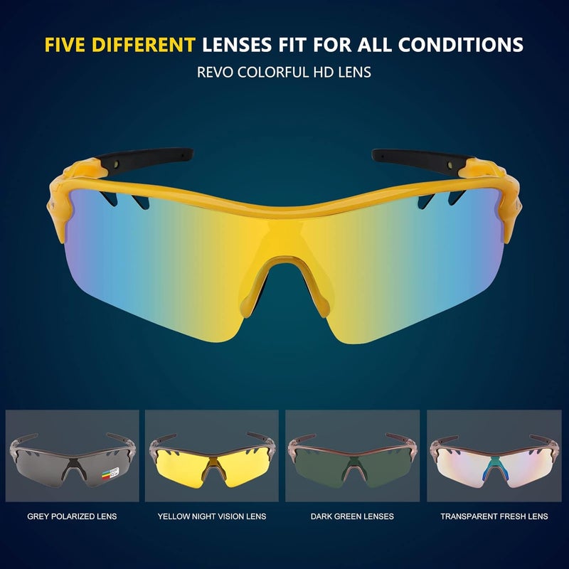 BangLong Polarized Sports Sunglasses Cycling Sun Glasses for Men Women with 5 Interchangeable Lenes for Running Baseball Golf - Image 3